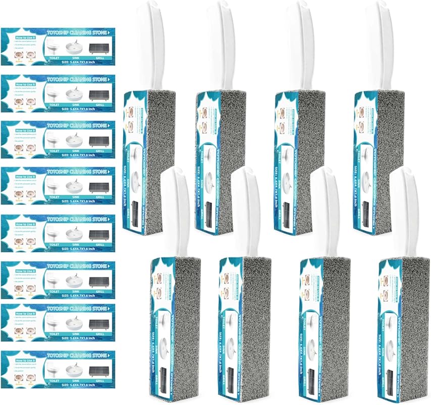 8 Pack Pumice Stone Toilet Cleaner with Handle for Hard Water Rings & 