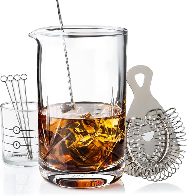 Cork & Mill 24 oz Crystal Cocktail Mixing Glass Old Fashioned Kit, 9-P