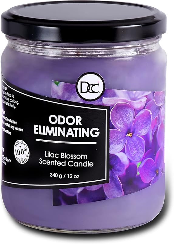 Lilac Blossom Odor Eliminating Soy Candle, 12 Oz, 80 Hour Burn, Remove