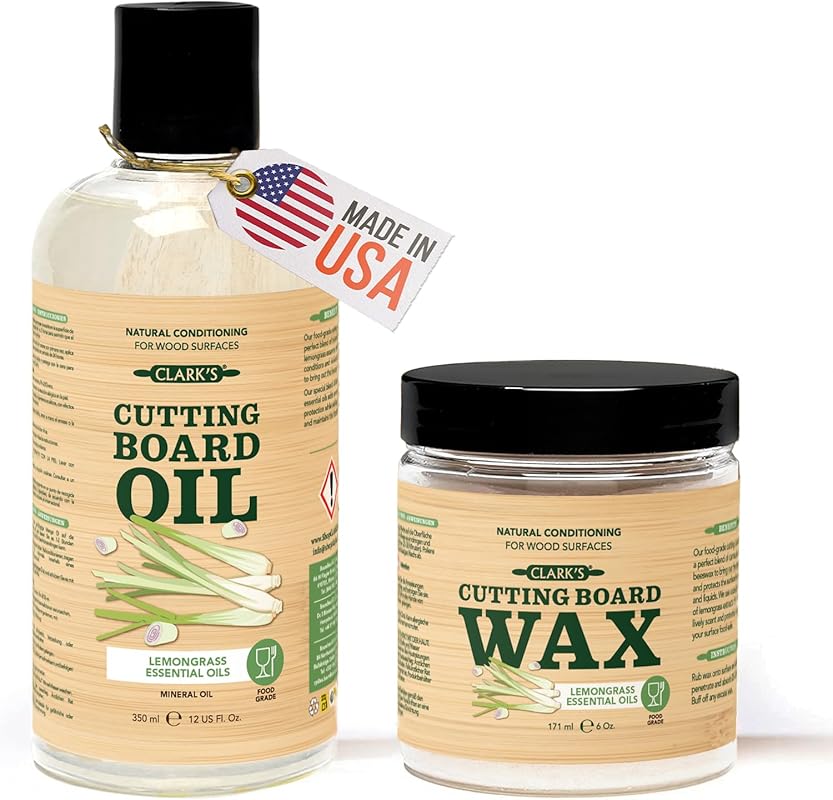 CLARK'S Food Grade Mineral Oil (12oz) & Carnauba Wax (6oz) Set with Le