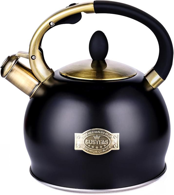SUSTEAS 2.64 Qt Black Whistling Stovetop Tea Kettle - Food Grade Stain