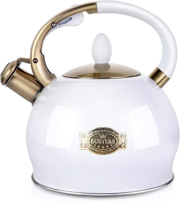 SUSTEAS White Whistling Stovetop Tea Kettle, 2.64 Quart Food Grade Sta