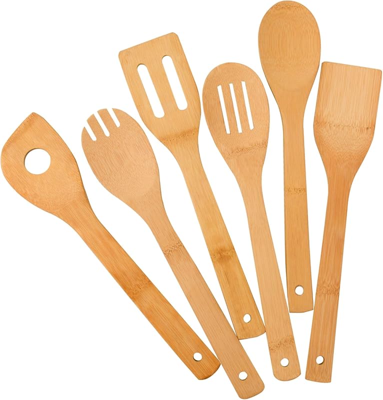 6-Piece Premium Bamboo Kitchen Utensil Set - Nonstick, Heat Resistant 
