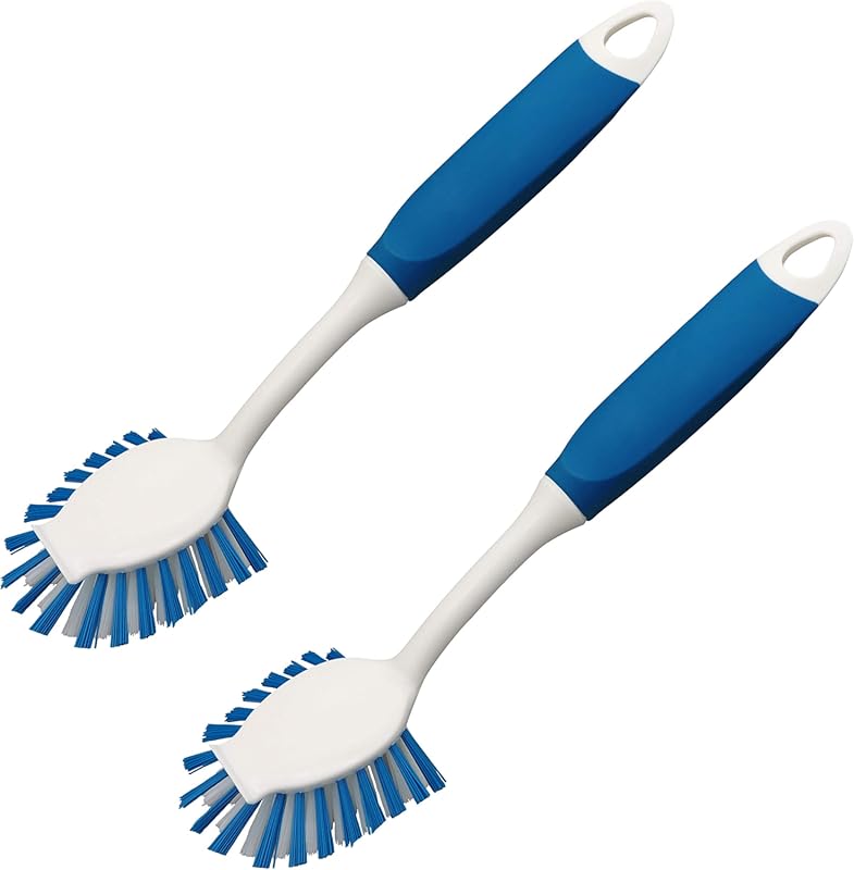 PHYEX 2-Pack Dish Brushes: Durable Nylon Bristles, Scraper, Handle, Ve