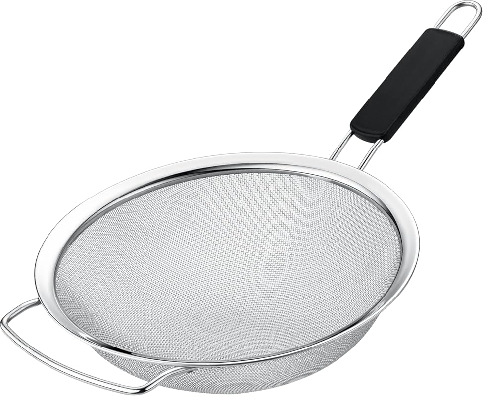 9-inch Large Stainless Steel Fine Mesh Strainer with TPR Handle for Pa