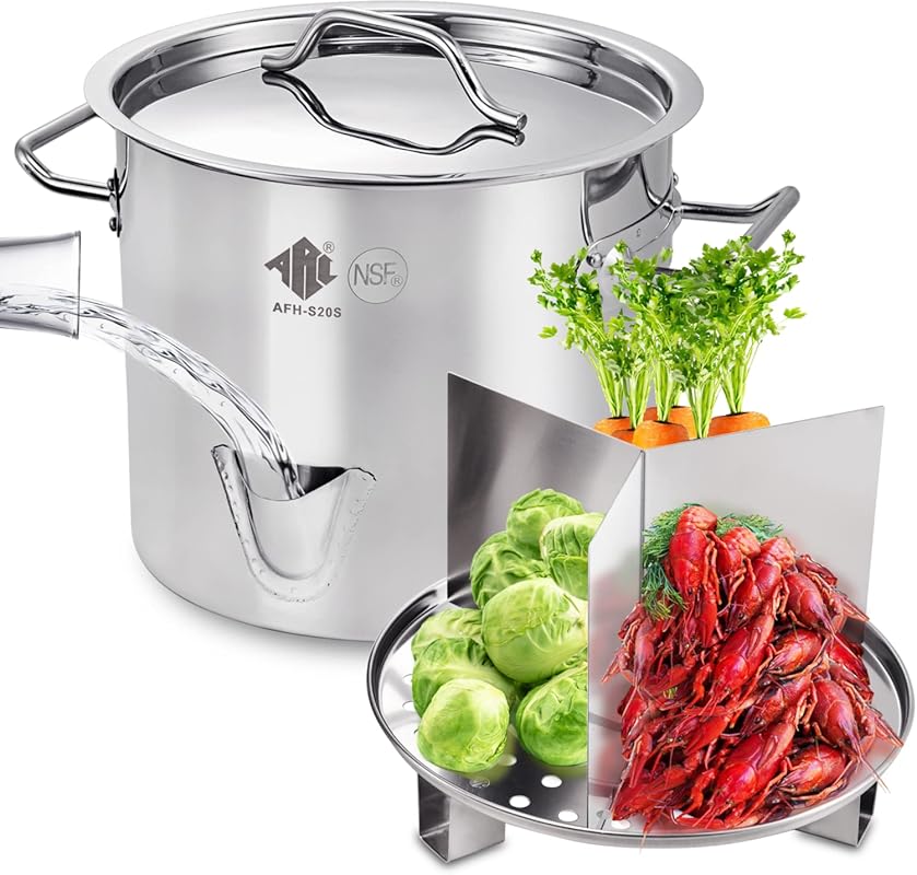 ARC 32QT Stainless Steel Tamale Steamer Pot with Easy-Fill Spout, Divi
