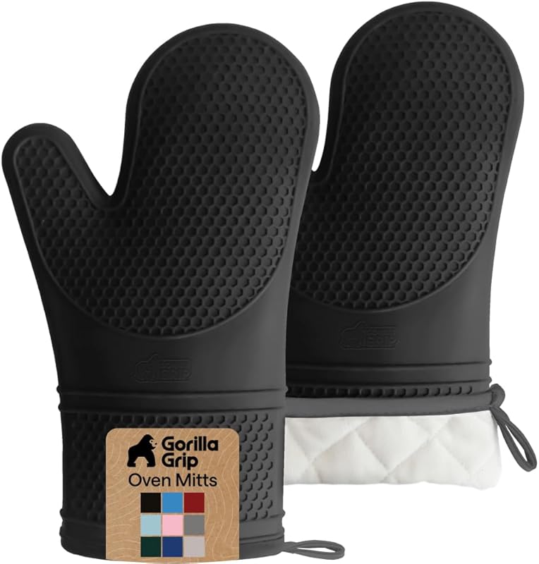 GORILLA GRIP Soft Silicone Oven Mitts, Heat Resistant, Waterproof, Thi