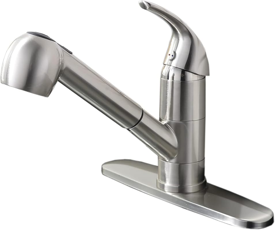 Low Profile Kitchen Faucet, Pull Out Sprayer, Single Handle Brushed Ni
