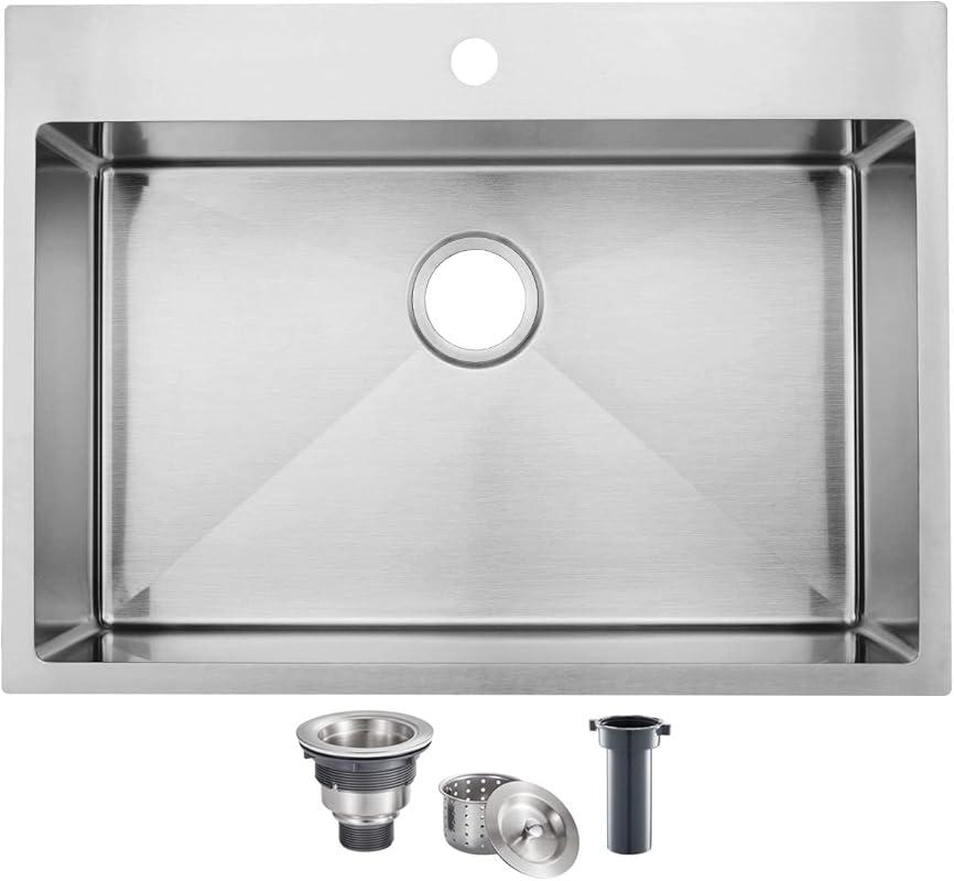 SHACO 28 Inch Drop-In Kitchen Sink, T304 16 Gauge Stainless Steel Top 