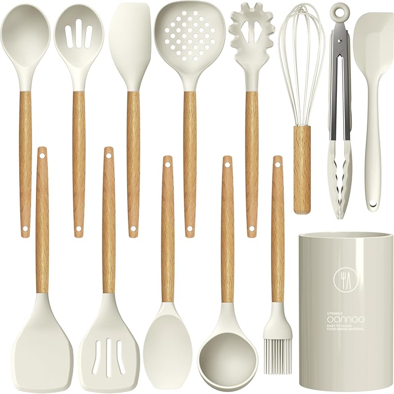 oannao Silicone Cooking Utensils Set - Heat Resistant Gadgets with Woo