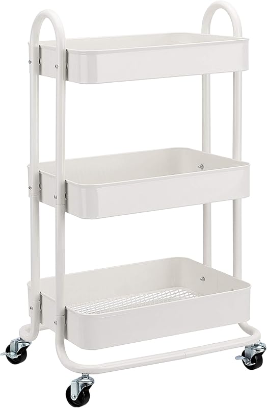 Amazon Basics 3-Tier Rolling Utility Cart with Lockable Wheels, Multif