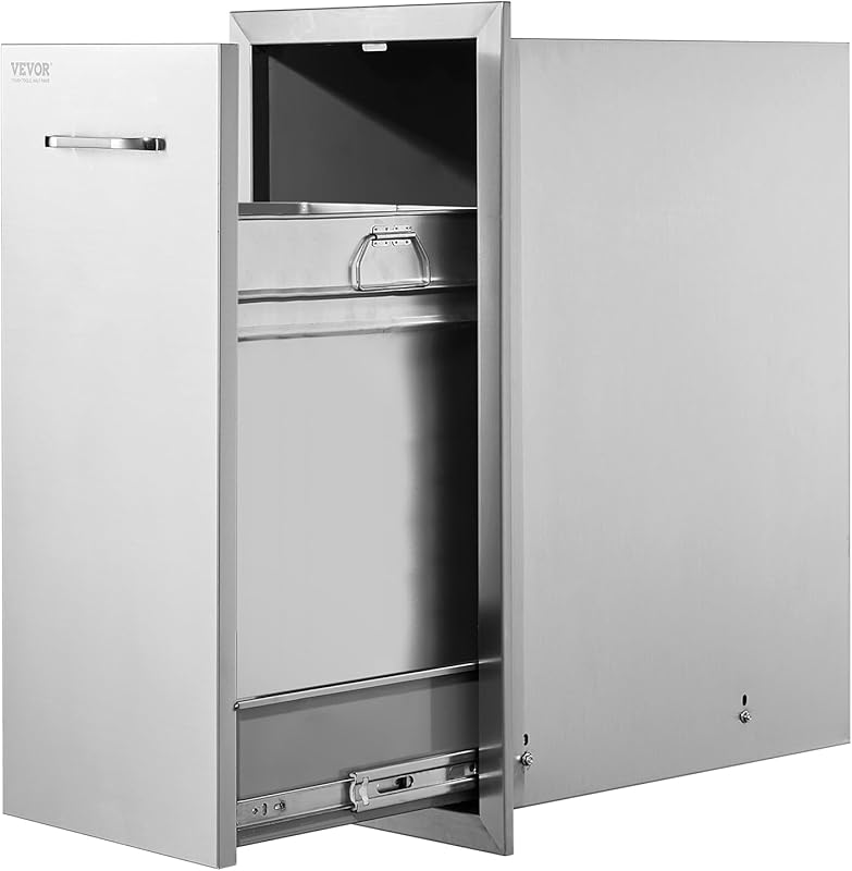 VEVOR Steel Pull-Out Trash Drawer with Sliding Rails for Outdoor Kitch
