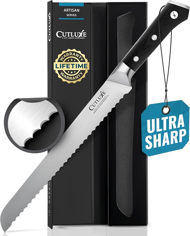 Cutluxe Artisan Series 10" Serrated Bread Knife: Forged German Steel, 