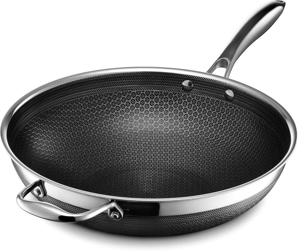 HexClad Hybrid Nonstick 12-Inch Wok with Stay-Cool Handle, Oven-Safe,