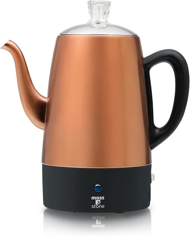 Moss & Stone Electric 10-Cup Copper Percolator Coffee Pot, Stainless S