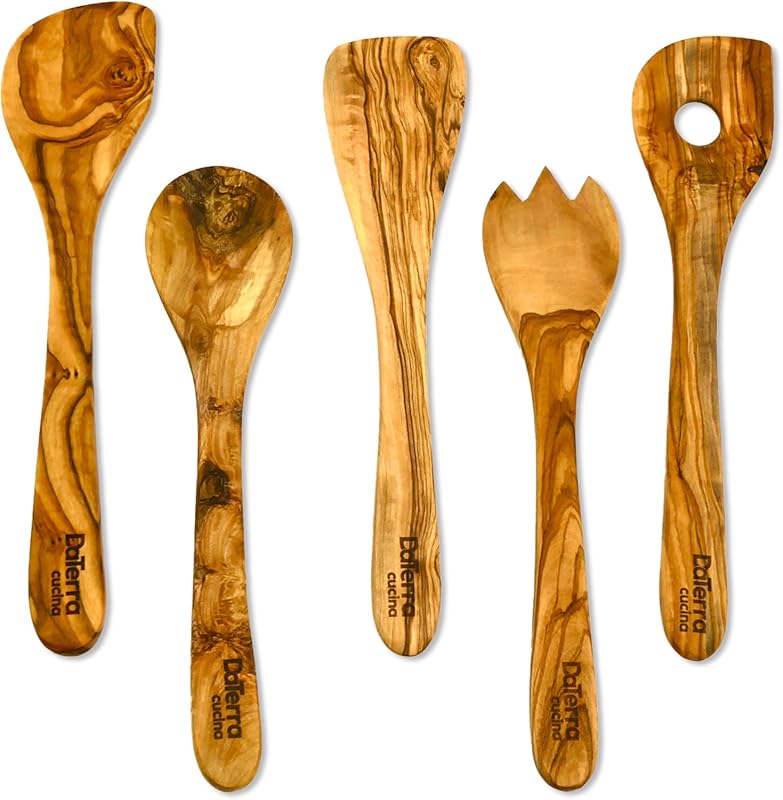 DaTerra Cucina 12-Inch Olive Wood 5-Piece Kitchen Utensil Set – Crafte