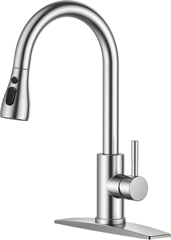 FORIOUS Brushed Nickel High Arc Kitchen Faucet with Pull Down Sprayer,