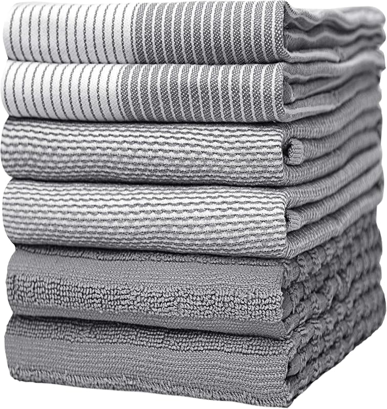 Premium Large Cotton Kitchen Dish Towels, 6-Pack Flat & Terry, Highly 