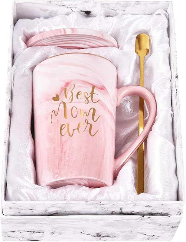 YHRJWN Best Mom Ever 14oz Pink Coffee Mug, Perfect Christmas & Birthda