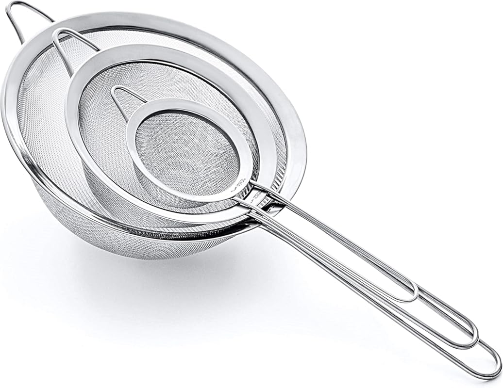 Premium 304 Stainless Steel Fine Mesh Strainer Set (8, 5.5, 3.3-inch) 