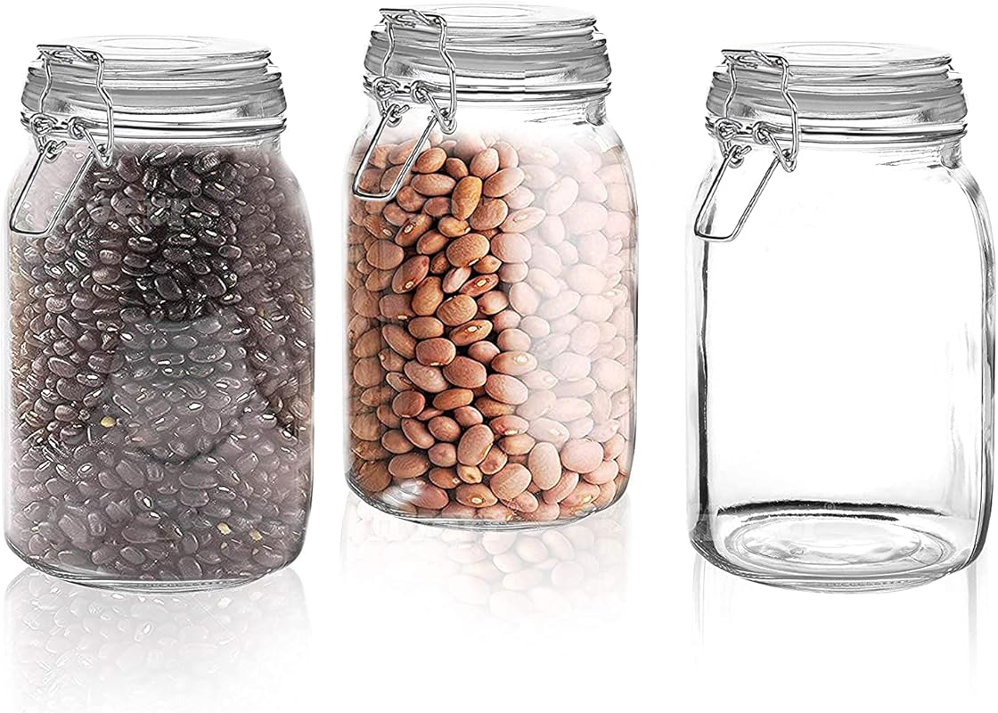 Set of 3 Glass Mason Jars with Airtight Lids, 50 Ounces, Food Storage 