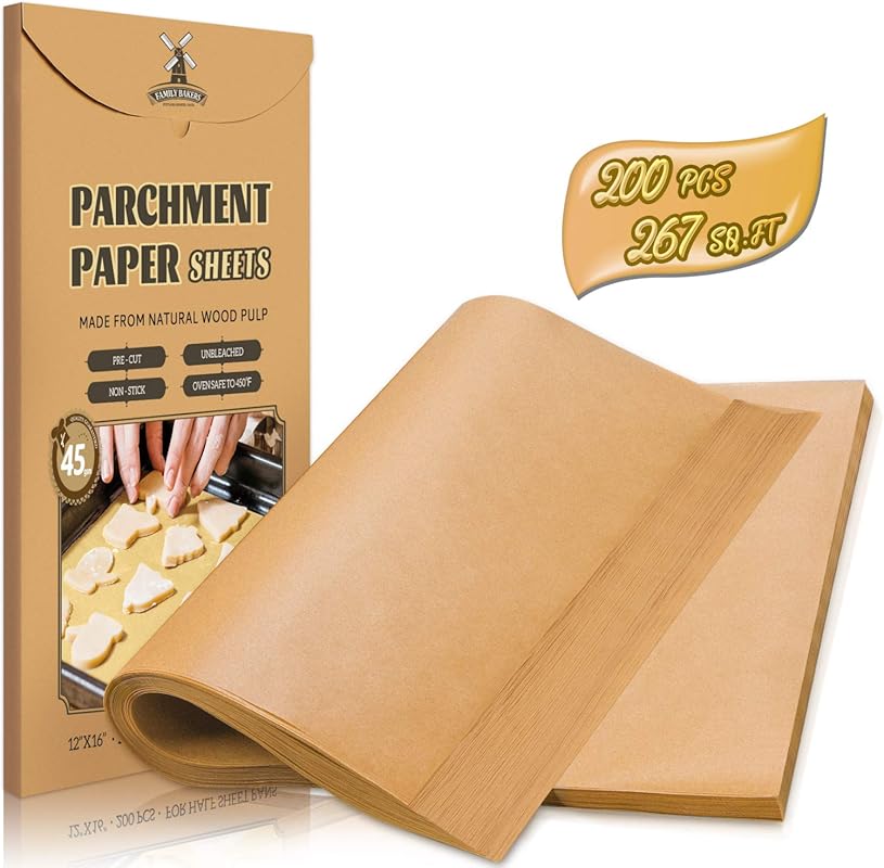 200 Pcs Unbleached Parchment Paper Sheets, 12x16 Inches, Precut Non-St
