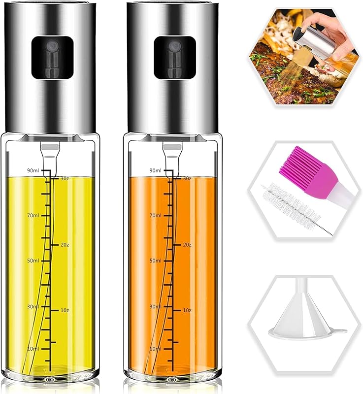 2 Pack Upgraded Olive Oil Spray Bottle Mister, Refillable with Scale f