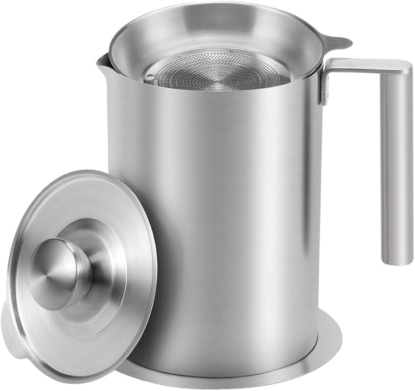 Sumerflos 1.8L Stainless Steel Grease Container with Strainer, Dust-Pr