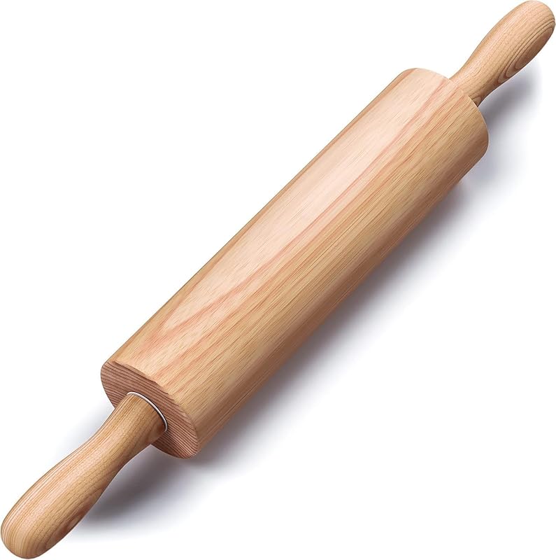 Classic Beech Wood Rolling Pin, 17.6-inch, with Rotating Ergonomic Han