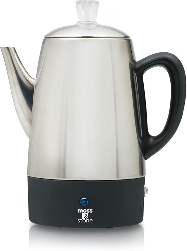 Moss & Stone 10-Cup Electric Coffee Percolator Pot, Stainless Steel, A