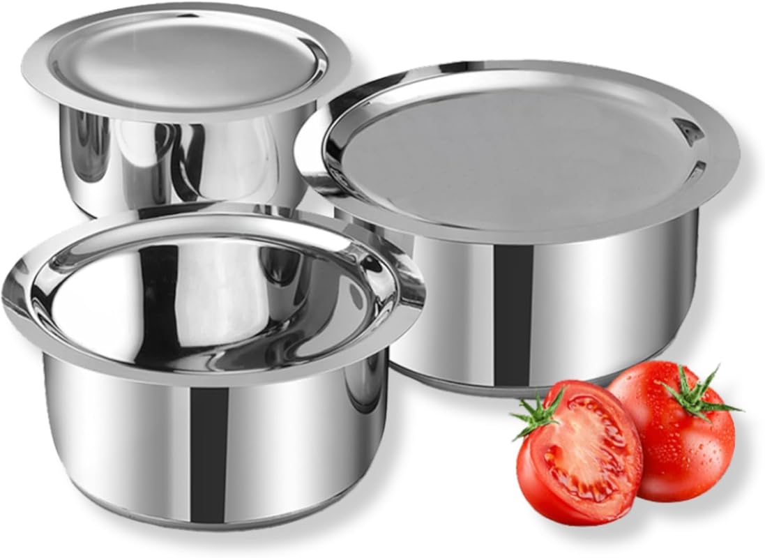 Vinod Stainless Steel 3-Piece Pot Set with Lids, Induction & Gas Stove