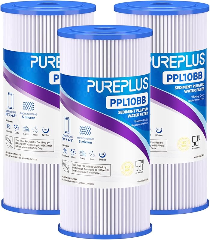 PUREPLUS 5 Micron 10x4.5 Whole House Pleated Sediment Filter Cartridge