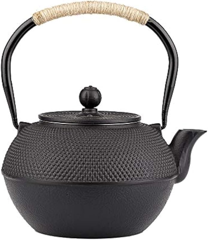 40.6oz Black Cast Iron Tetsubin Teapot, Stovetop Safe Kettle with Stai