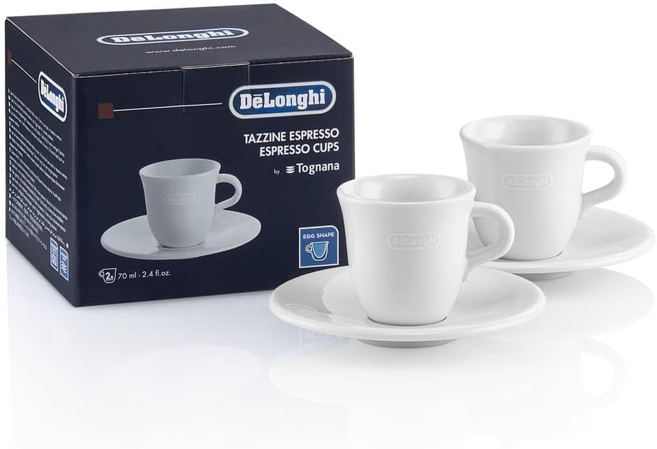 De'Longhi DLSC308 Porcelain Espresso Cup & Saucer Set of 2, 70 ml Capa