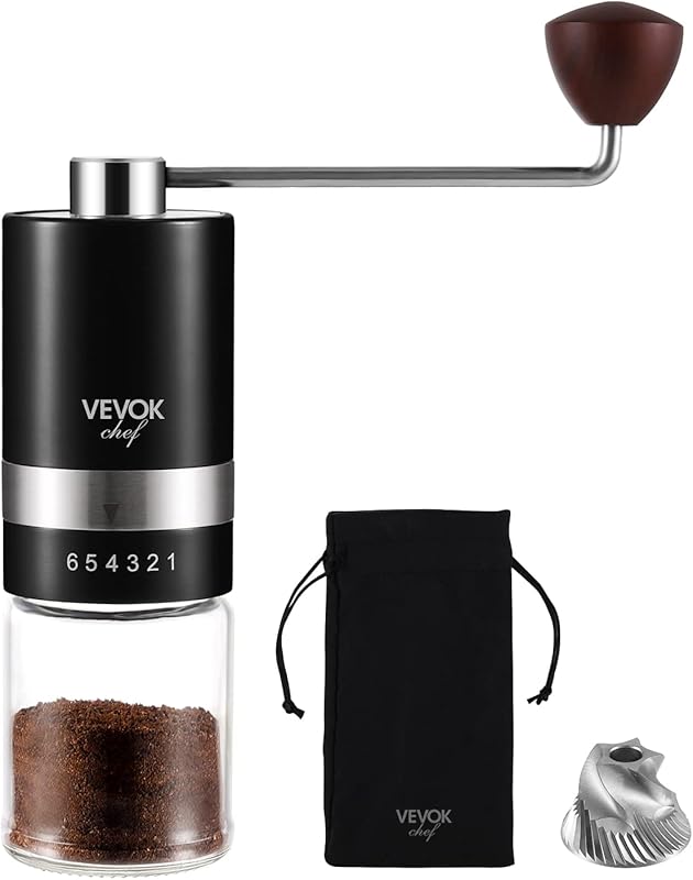 VEVOK CHEF Manual Grinder, Portable Hand Mill with 6 Adjustable Stainl