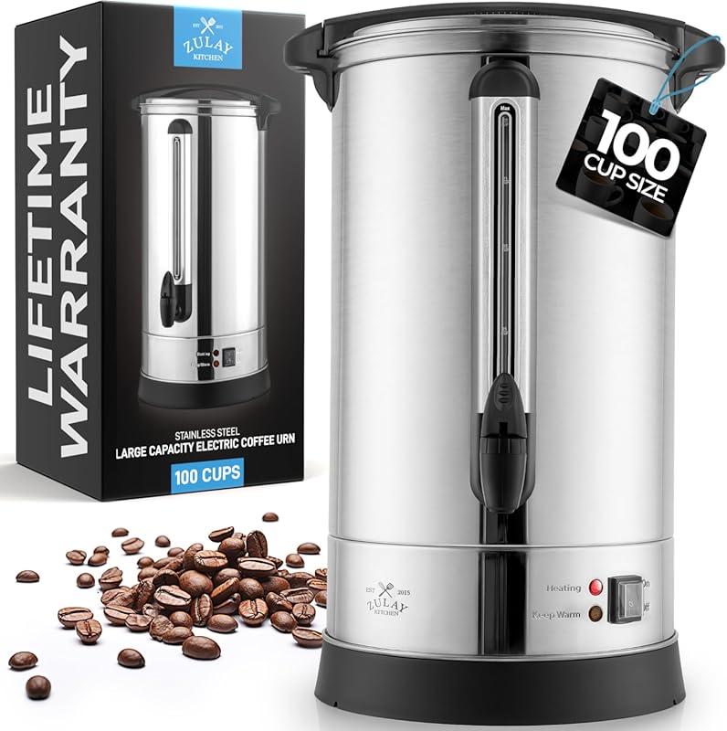 Zulay Commercial 100-Cup Double-Wall Stainless Steel Coffee Maker Hot 