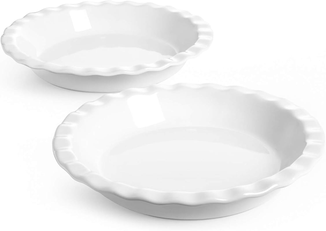 LE TAUCI Set of 2 Fluted Ceramic Pie Pans, 9-inch Round Baking Dish fo