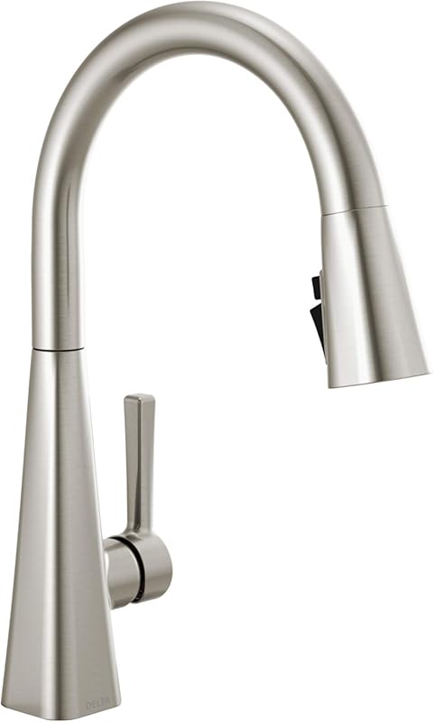 Delta Lenta Modern Brushed Nickel Kitchen Faucet with Pull Down Spraye