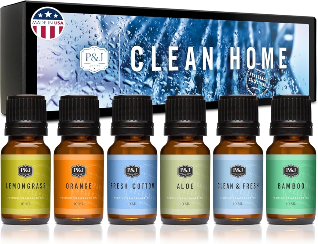 P&J Clean Home Fragrance Oil Set: Lemongrass, Fresh Cotton, Orange for