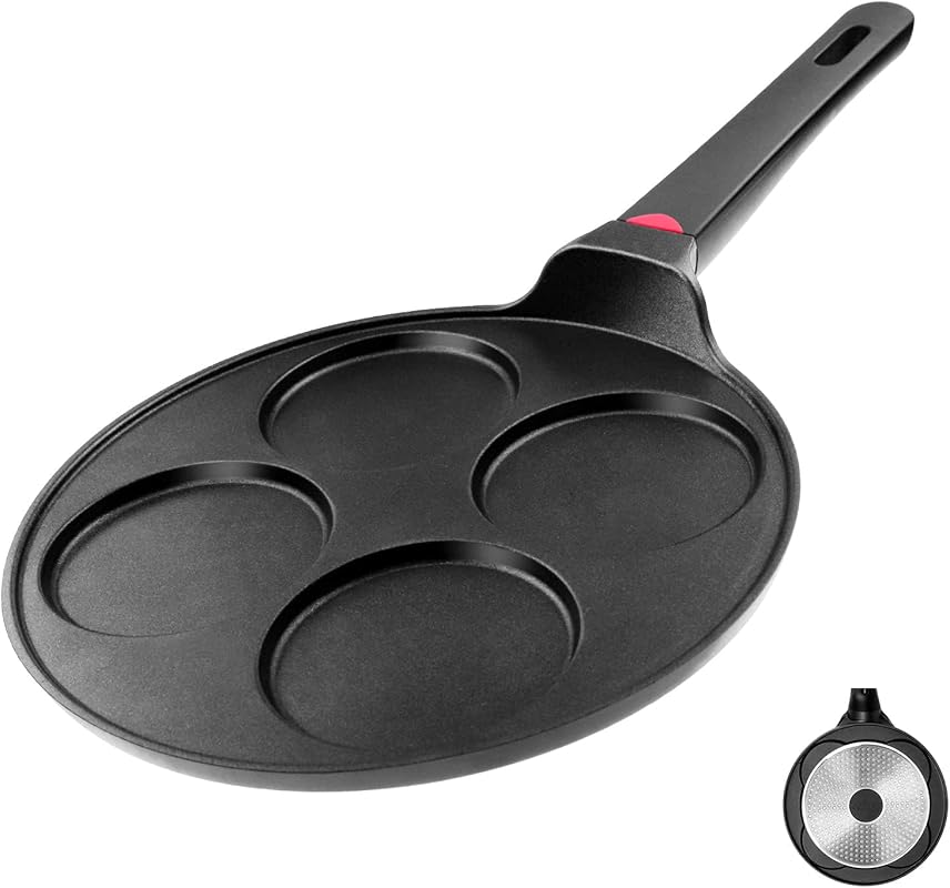 Nonstick 10.5-Inch Pancake Griddle with 4 Molds, Mini Silver Dollar Bl