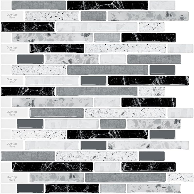 LONGKING 10-Sheet Gray Vinyl Self-Adhesive Peel and Stick Backsplash D