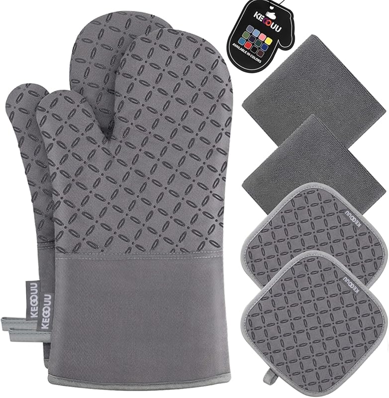 KEGOUU 6pc Oven Mitts & Pot Holders Set, 500°F Heat Resistant, Extra L