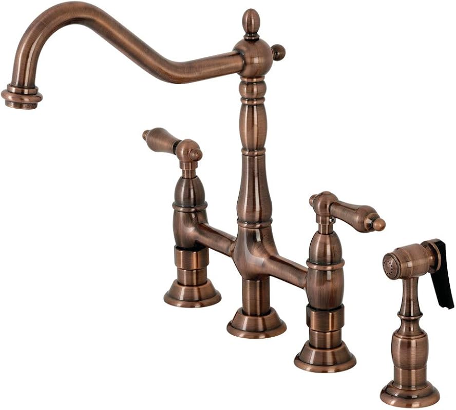 Kingston Brass KS127ALBSAC Heritage Bridge Kitchen Faucet, Antique Cop