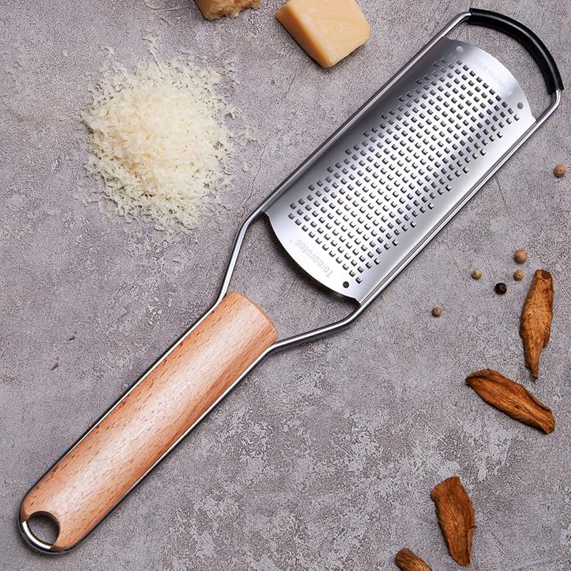 Stainless Steel Handheld Cheese Grater with Natural Wood Handle; Small