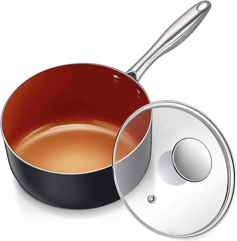 MICHELANGELO 1 Quart Ultra Nonstick Ceramic Saucepan with Lid, Small C