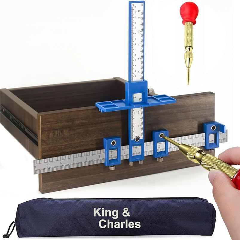 King&Charles Cabinet Hardware Jig with Automatic Center Punch for Hand