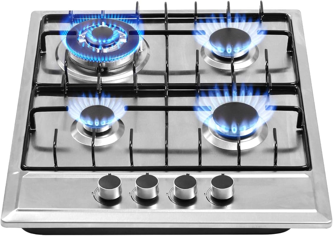 24x20 Built-in Gas Cooktop: 4 Stainless Steel Burners, NG/LPG Conversi