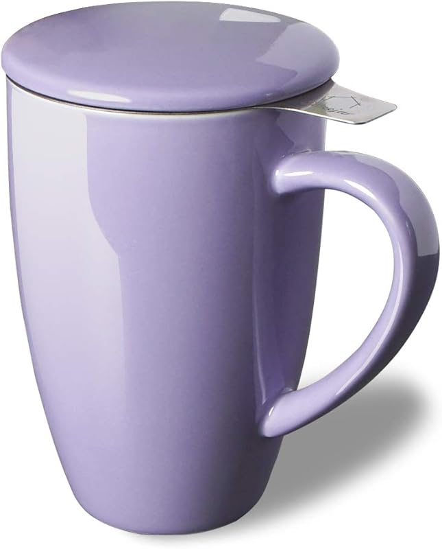 Sweejar Porcelain 16 oz Tea Infuser Mug with Lid, Loose Leaf Strainer,