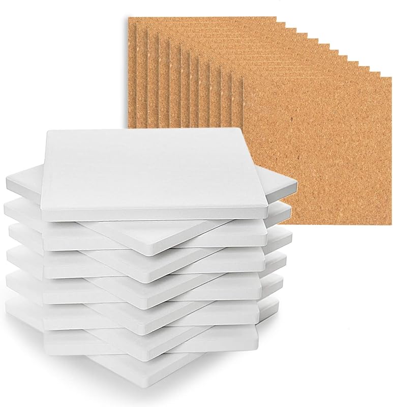 12 Pcs Blank Unglazed White Ceramic Tiles, 4x4 Inch, for DIY Painting,