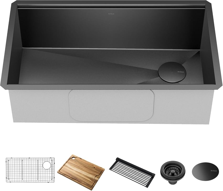 KRAUS Kore 32-inch Undermount Black Stainless Steel Workstation Sink w